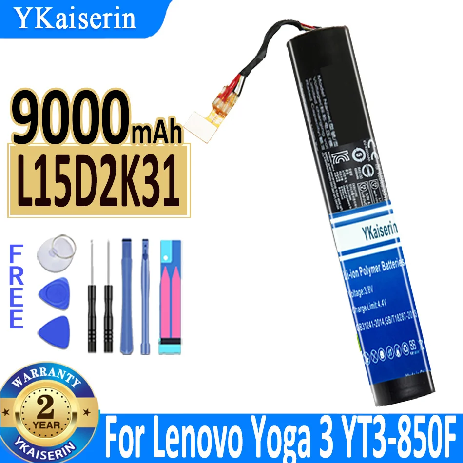 

9000mAh YKaiserin L15D2K31 Tablet Battery for LENOVO YOGA 3-850M Yt3-850F YT3-850 YT3-850M YT3-850L L15C2K31 Li-polym Battery