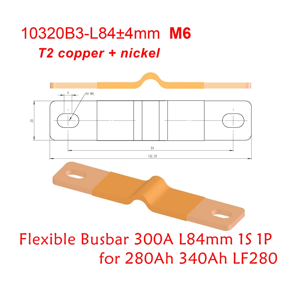 Lifepo4 300A cells Copper Flexible Busbars for Prismatic Battery Packs DIY 12V 200Ah 24V 100Ah 48V 300Ah Free Shipping Cost