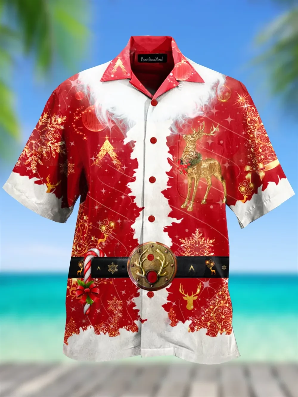 Tipsy Elves Men's Holiday Hawaiian Shirt – Funny Christmas & Hanukkah Short Sleeve Button Down - View #4
