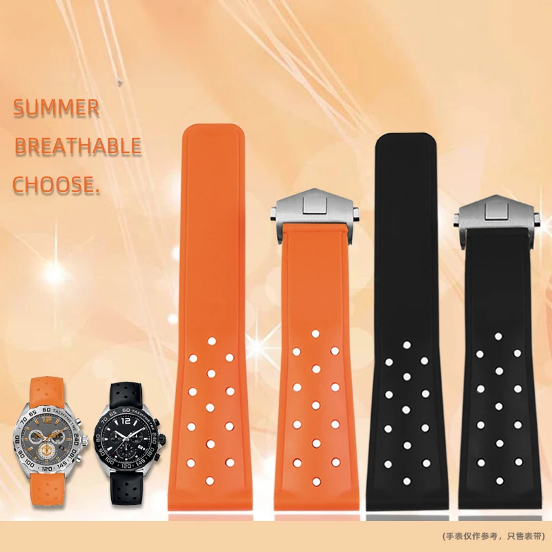 Silicone Traspirante In Gomma Morbida Sostituire La Fibbia Pieghevole Cinturino Impermeabile Da 22Mm Per Accessori Da Corsa Tag Heuer F1 Calila