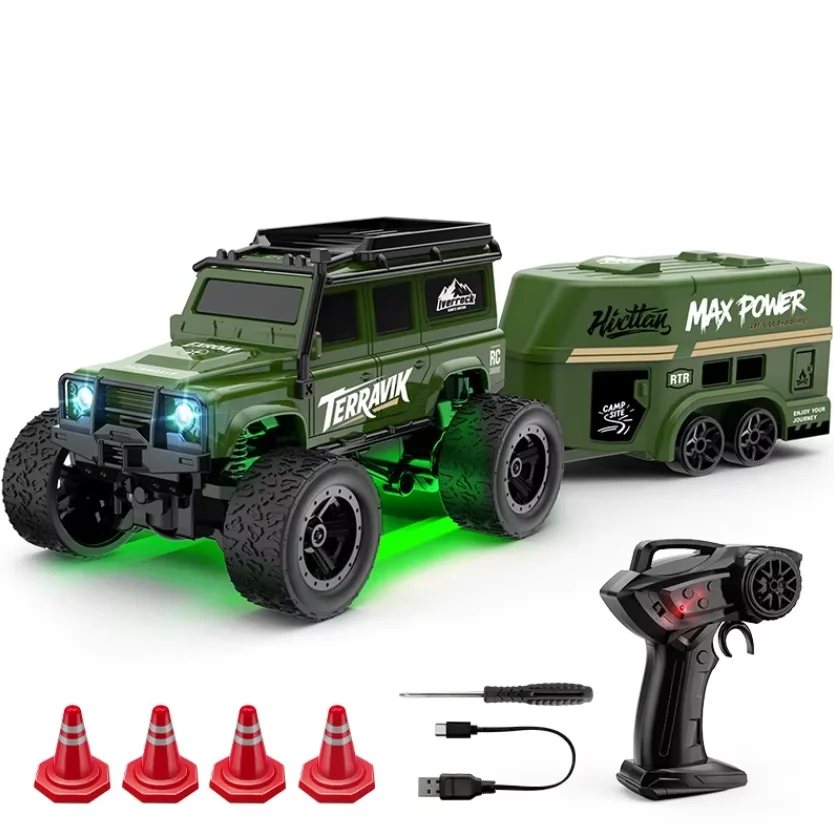 1:64 Mini op afstand bestuurbare klimauto met aanhanger, volledig formaat terreinwagen, speelgoedmodel voor kinderen, verjaardagscadeau_voghion.com