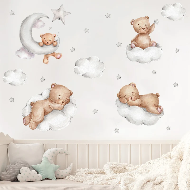 Description Picture 6 of itemCute Bear Wall Sticker for Children Girls Boys Baby Room Decoration Kawaii Height Measure Growth Chart Wallpaper Cloud Moon Star