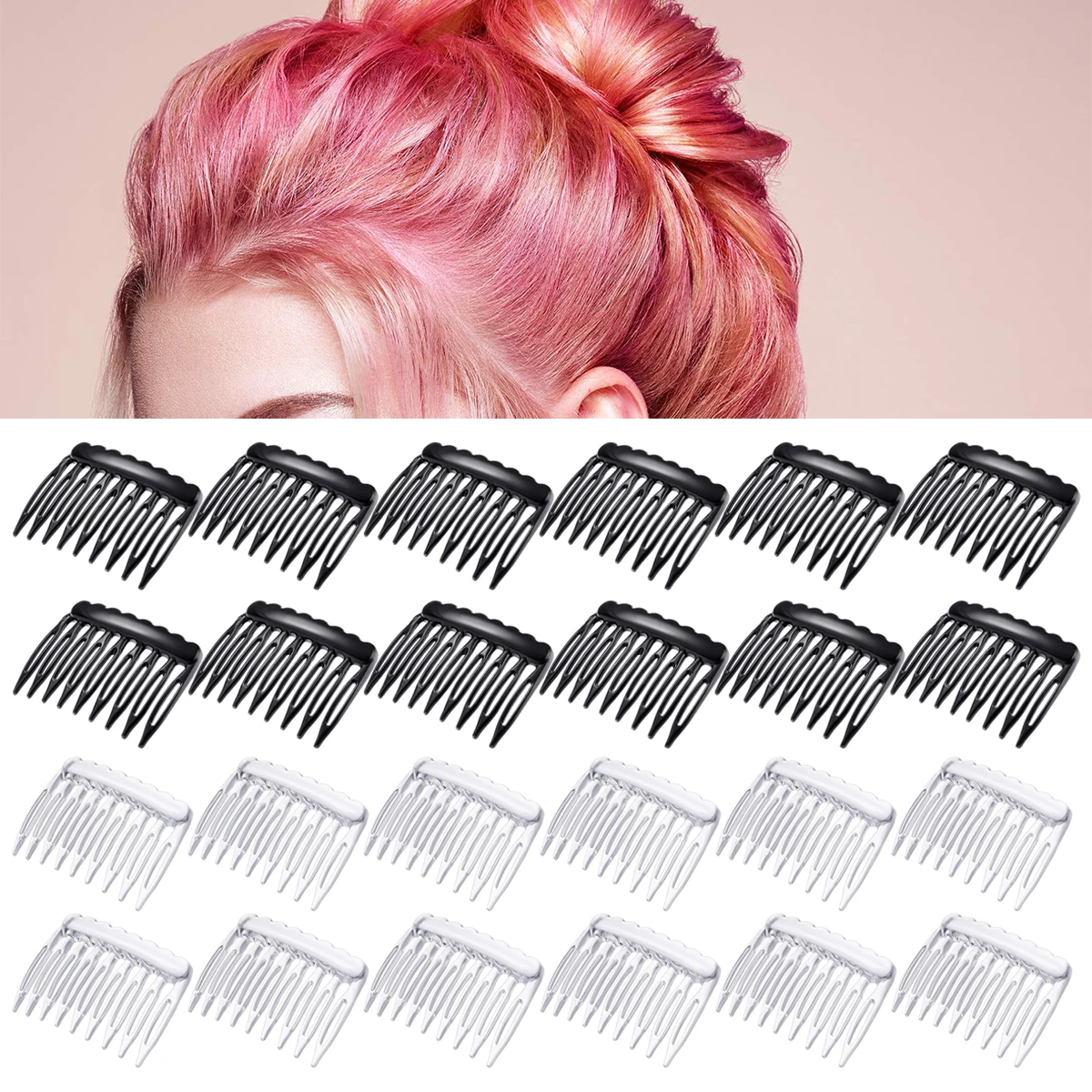 24 Stück Haarkämme mit französischen Zähnen, kleine seitliche Haarkämme, Haare, Clip-Kamm, DIY Braut-Hochzeitsschleier-Kamm für Kopfbedeckung, Haar-Accessoires – Detail 1