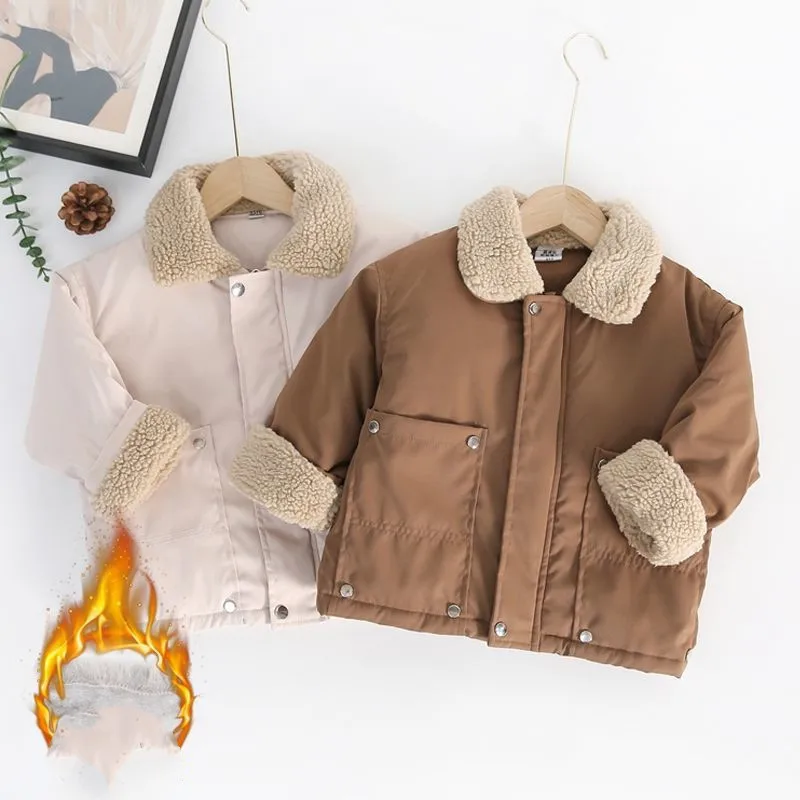 Boys' Thickened Cotton Padded Jacket Thickened Winter Cotton Padded Jacket Suede Collar Coat