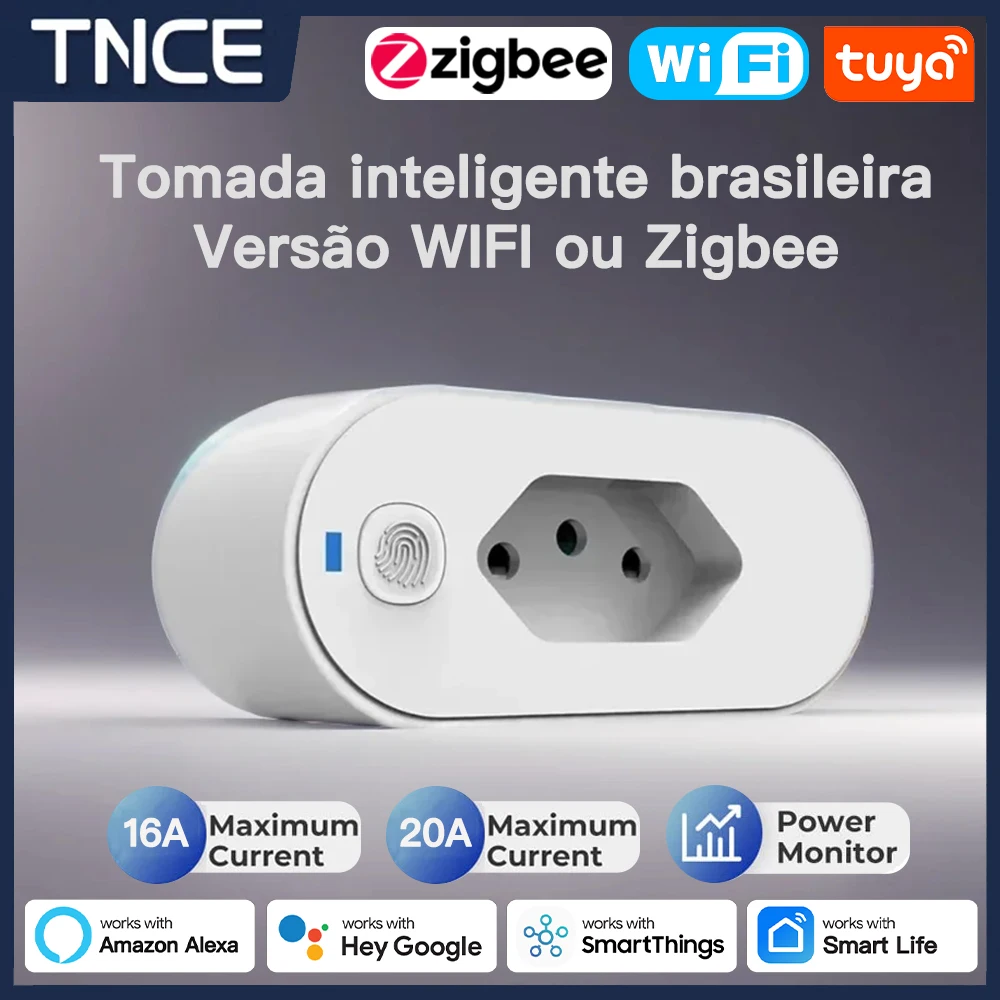 TNCE Smart Plug Adapter TUYA Brazil, WiFi Zigbee smart socket 16A 20A power monitor smart outlet control voice Google Home Alexa