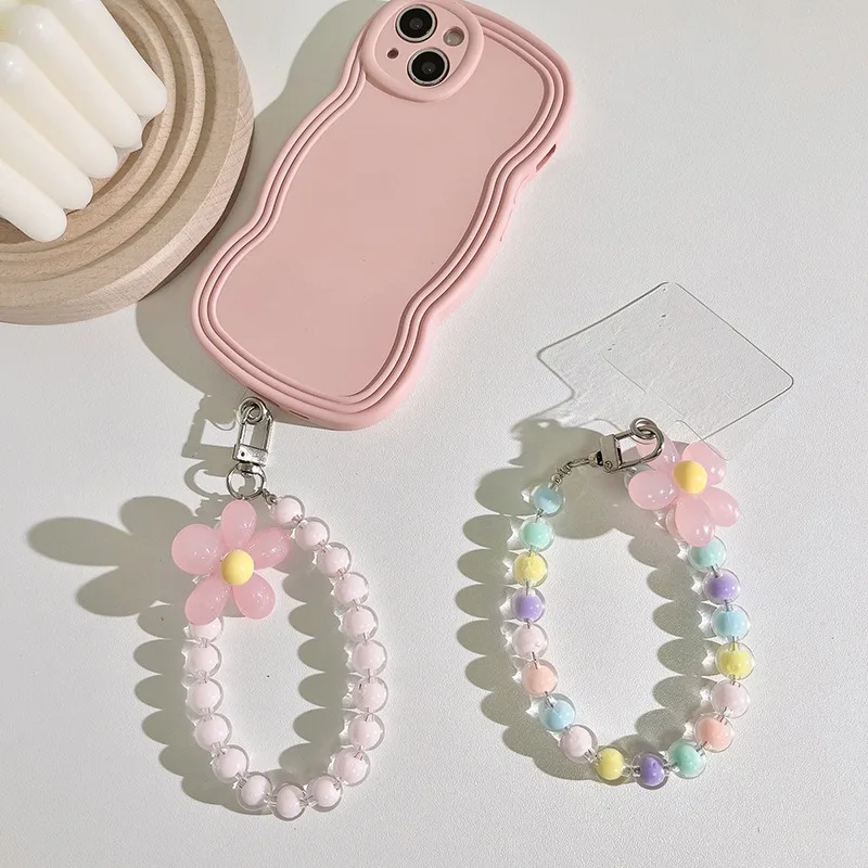 Anti-lost Cell Phone Chain Flower Decor Beaded Phone Lanyard Multifunctional Mobile Phone Strap Key Idol Card Wrist Rope Pendant