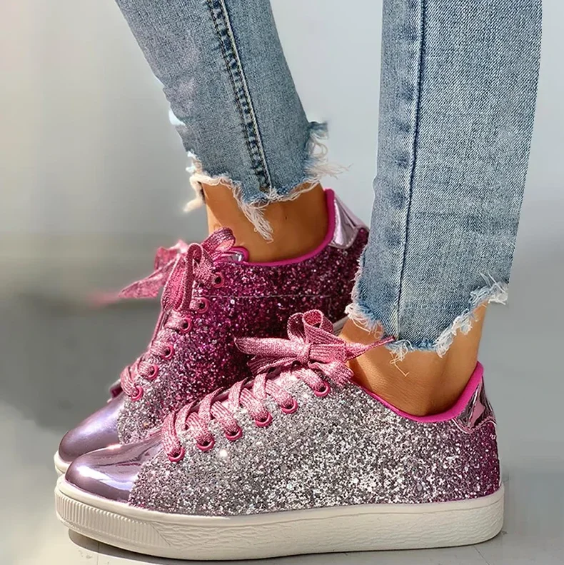 Wome Sneakers Bling Golden Shoes Casual - Uniqwear
