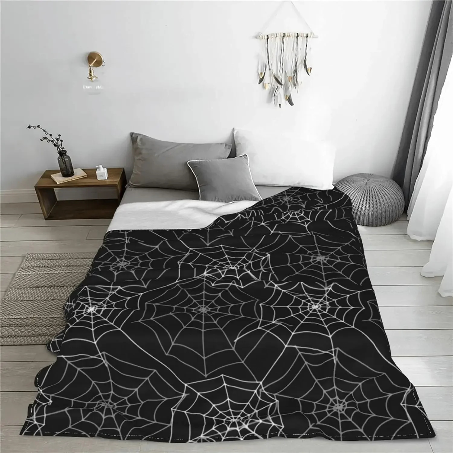 Spider Cobweb Spiderweb Halloween Goth Pattern Flannel Fleece Blanket Ultra-Soft Fluffy Warm Throw Blanket for Couch Bed Seasons 5