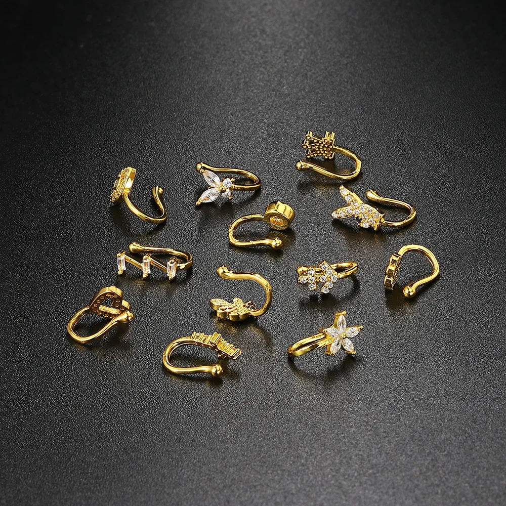 Piercing Jewelry Fake Piercing Clip Nose Ring Cuff Body Jewelry for Women New Trend 1PCS Ear Cuffs Heart Star Flowers Butterfly Clip Rings KAE197