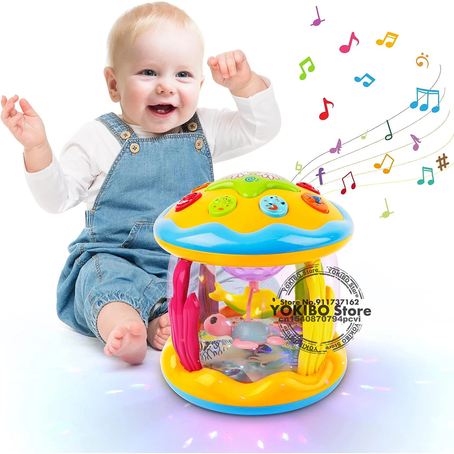 YATOSEEN Tambor Giratorio Montessori De Madera – Arcoíris Con Espejo Y Campana, Juguete Sensorial Para Niños De Colores Y Sonidos
