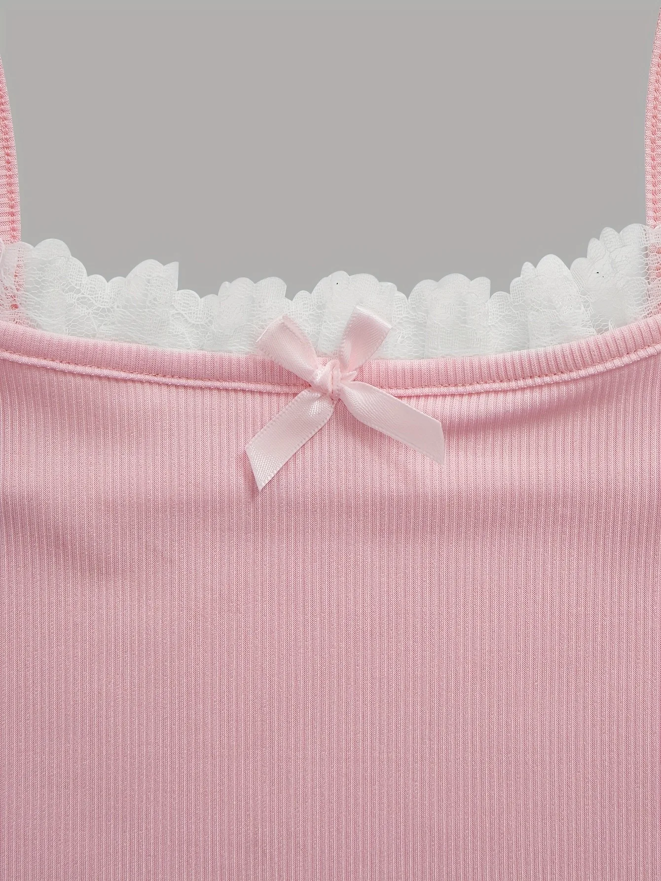 Girls 2-Pack Lace Trim Bow Detail Ribbed Cami Crop Tops Coquette Aesthetic Summer Tank Tops - 3
