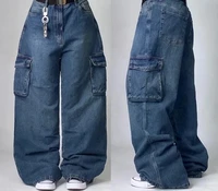 Street Vintage Jeans New Y2K Harajuku Wash Blue Multiple pockets Baggy Jeans Denim Pants Mens Womens High Waist Wide Trousers - Image 4