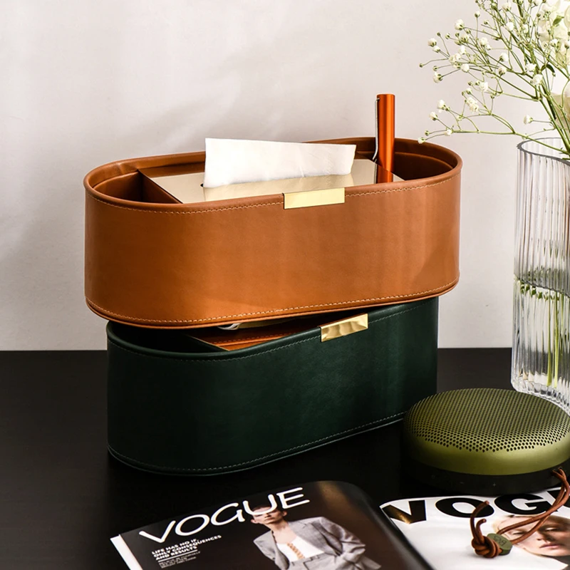 Luxury Multifunction PU Leather Tissue Box Remote Sundries Storage Holder Desktop Paper Drawer Art Home Decor Napkin Box 2
