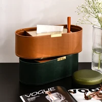 Luxury Multifunction PU Leather Tissue Box Remote Sundries Storage Holder Desktop Paper Drawer Art Home Decor Napkin Box 2