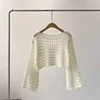 2024 Y2K Long Sleeve Crochet Knit Top Summer Beach Bikini Cover Up Crop Pullover Wool Knitwear Blouse Women Vacation Boho Outfit 6