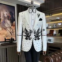 Elegant Black Embroidered Pearls Suits Men For Wedding Tailored Made Single Breasted Jacket Pants 2 Pieces Set Groom Man Tuxedo 1