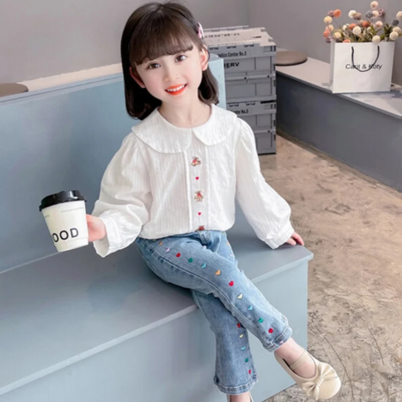 여아용 긴 소매 블라우스 코트 재킷, 외투, 사랑스러운 용수철, 가을 셔츠, 면, 파티 선물, 아동복, 2024