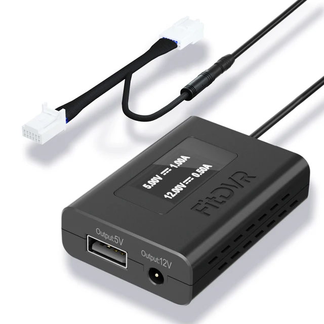FitDVR Dash Cam Adapter (12-Pin) for Toyota and Lexus, LED Display, USB Power Source Cable, Car Camera Accessories, D3-010