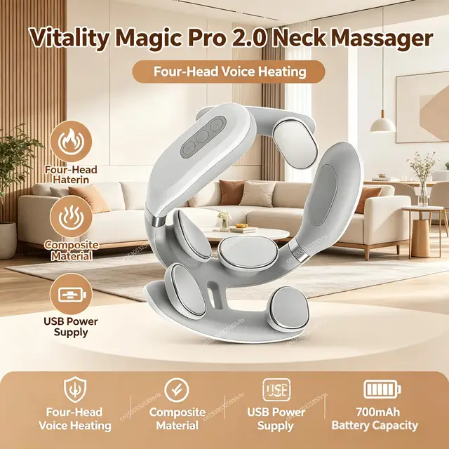 Vitality Magic Pro 2.0 Neck Massager 008 Four-Head Electric Heating Neck Massager With Voice Control USB Rechargeable Device 2