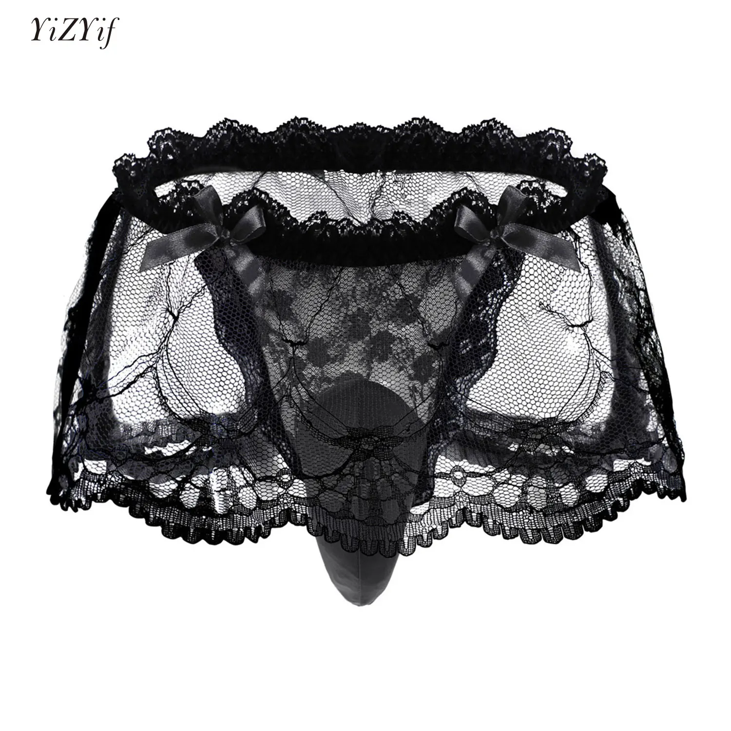 

Mens Lace Skirted Thong Sissy Bulge Pouch Underpants T-Back Hip Lifting Briefs See-Through Panties Transvestite Crossdresser