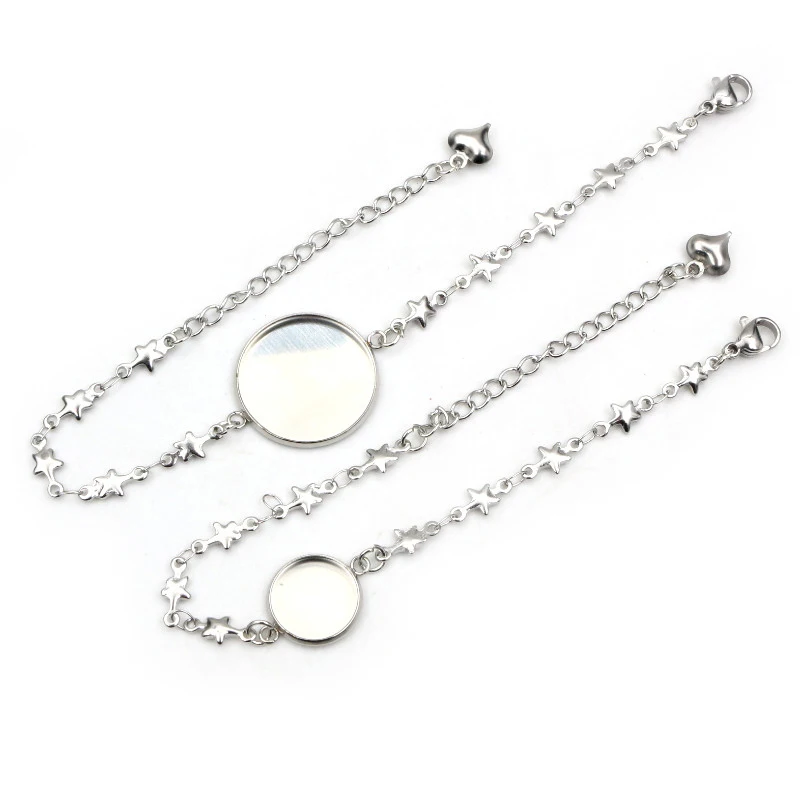 Set of 2 Adjustable Stainless Steel Bangle Base Bracelet Blanks with Multi-Size Bezel Trays