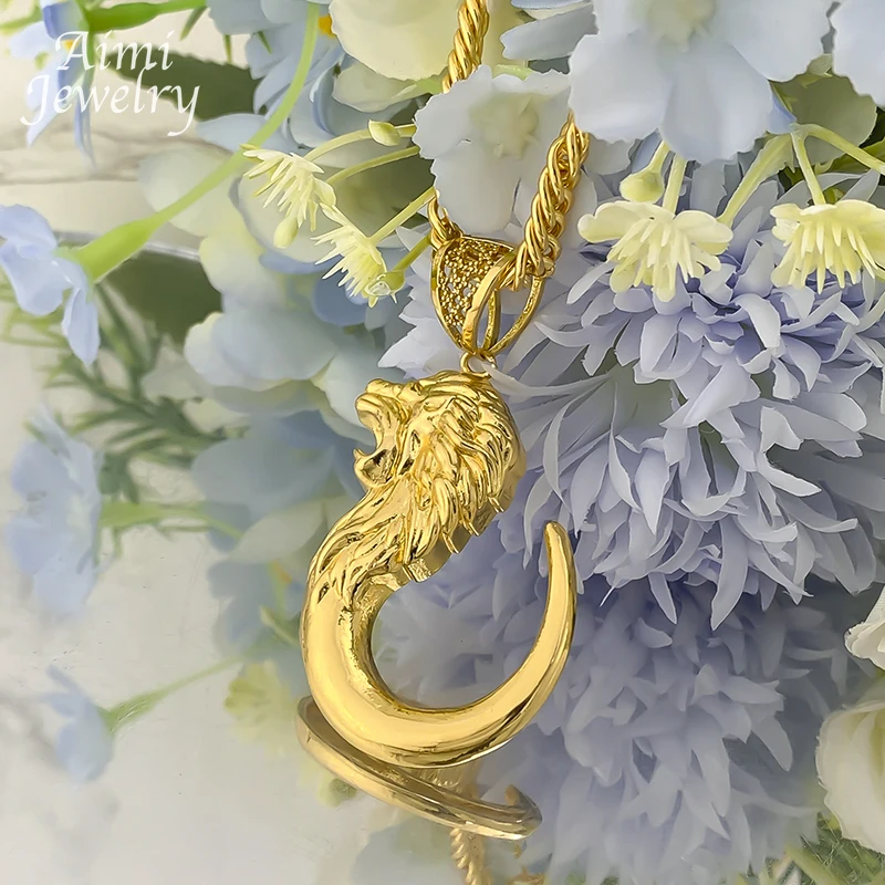 Tier Löwe Haken Anhänger Halskette Ohrringe Original 2 Stücke Schmuckset für Frauen Dubai Braut Hochzeit Party Valentinstag Geschenke – Detail 4
