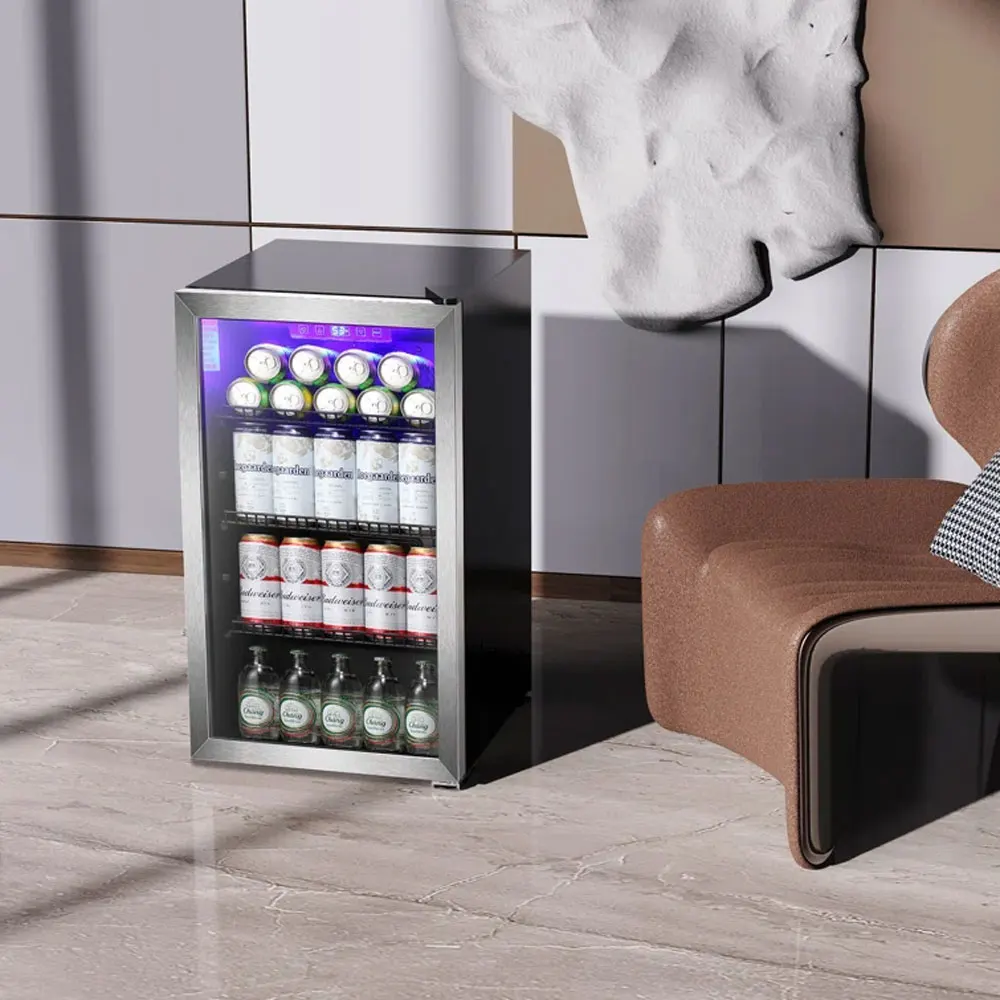

AGLUCKY Beverage Refrigerator Cooler -120 Can Mini Fridge Glass Door for Wine Constant Glass Door Small Drink Dispenser Clear