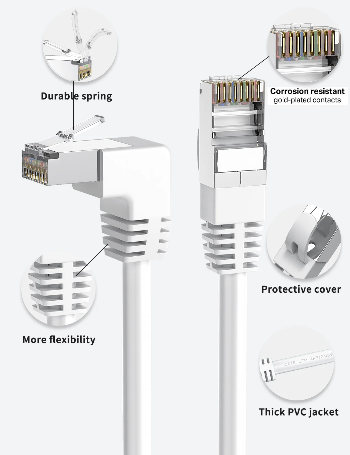 Cabo Ethernet Patch Cord Ângulo Direito Utp Lan 90 Graus para Laptop Roteador tv Box 33 Pés Cat6 - Imagem 6