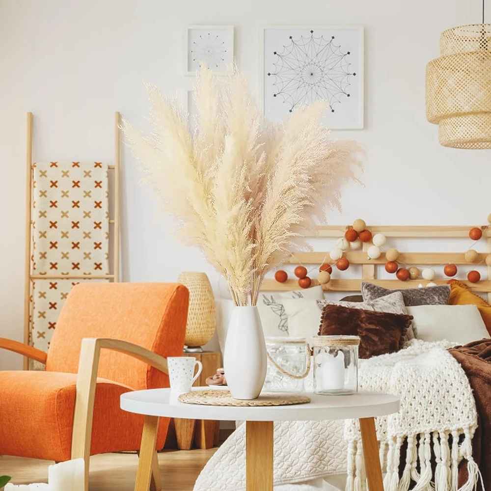 

10 Stems Natural Pampas Grass Decor Tall,Dried Pompas Grass Flower Bundles,Large and Fluffy Pampas Grass for Weding,Floor Vase,