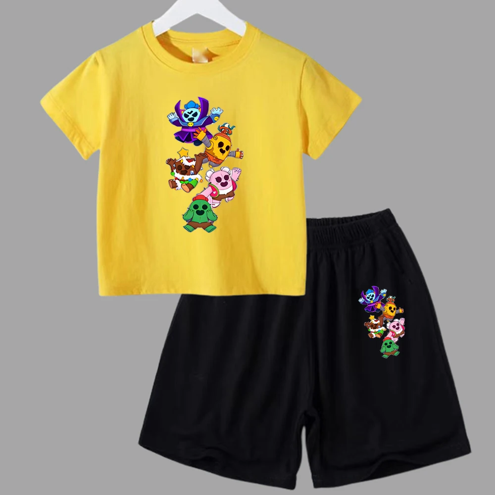 Conjunto de 2 piezas de camiseta y pantalones cortos de manga corta para niños y adolescentes de verano 2024, divertido juego de lucha, Anime, Cosplay, ropa de algodón para niños y bebés