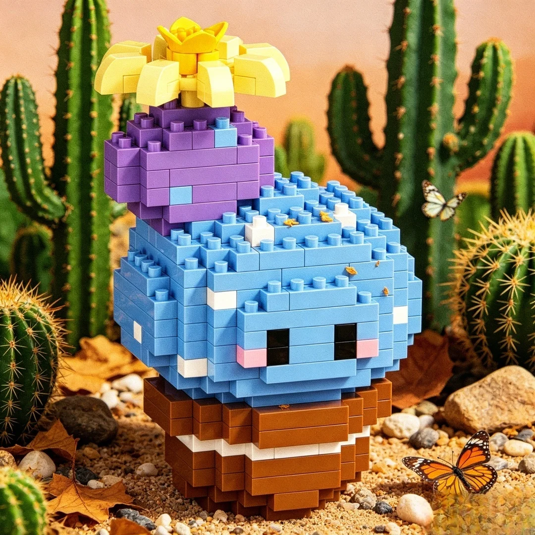 270pcs 블루 선인장 빌딩 블록, 홈 장 영원한 꽃 분재 장식품, 어린이 생일을 위한 DIY 다육 식물 선물