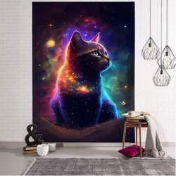 Cute cat tapestry home wall decoration tapestry starry sky room wall hanging hippie kawaii bedroom dormitory animal tapestry