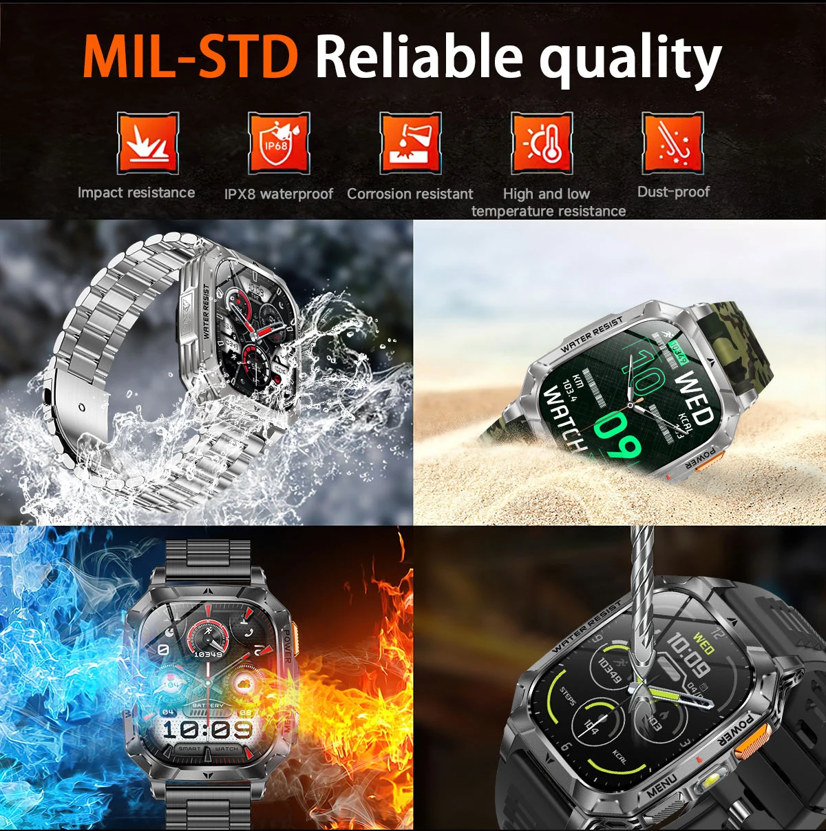 2026 New Exercise 1400mAh Battery Smart Watch Tracking 10ATM Waterproof Sports Tracker Outdoor Military blood oxygen detection 4
