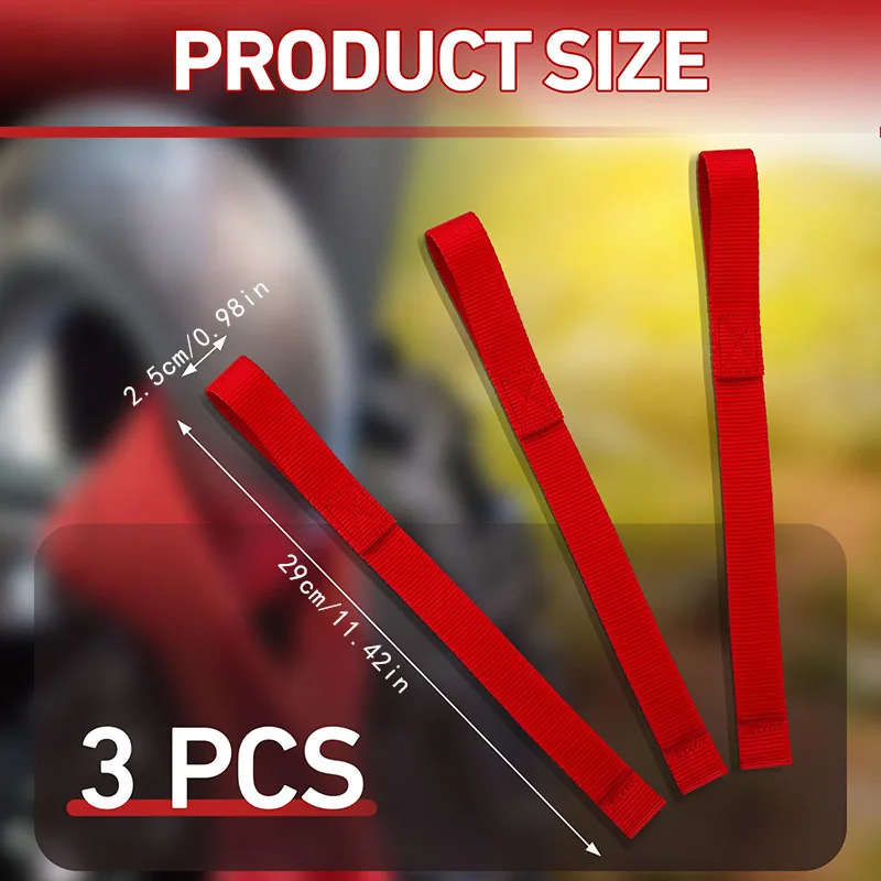 3pcs Red Inch Heavy Duty Hook Pull Belt Protective Ties w Towing Rope,Nylon winch strap suitable for winch cable rope