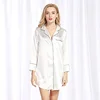 Chemise de nuit en satin à manches longues pour femmes, chemise de nuit boutonnée sur le devant, haut de pyjama, vêtements de nuit