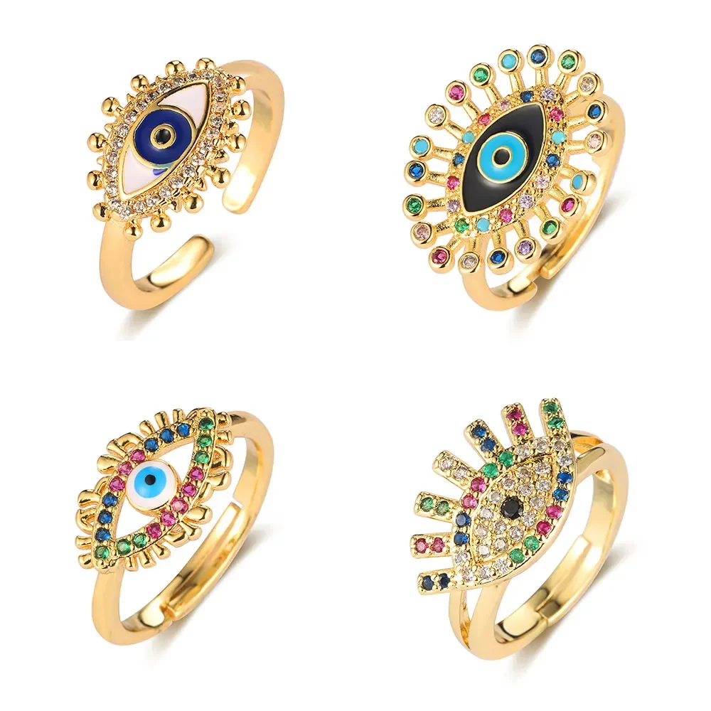 Copper Rainbow Cubic Zironia The Eye Jewelry Rings Wholesale Women Fish Ring Adjustable Size Birthday Gift Dropshipping