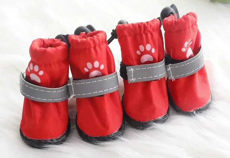 Title 2, 4pcs/set Waterproof Pet Dog Shoes Anti-slip Rai...