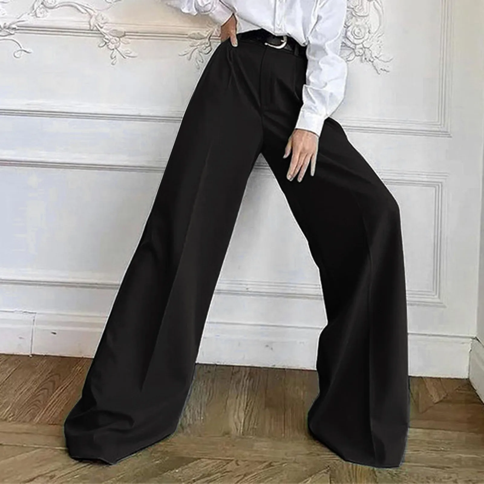 Buy DRSG Spring Summer Women Wide Leg Pants Loose High Waist Casual Trousers  Women Korean Style Solid Office Straight Pants Online at desertcartINDIA