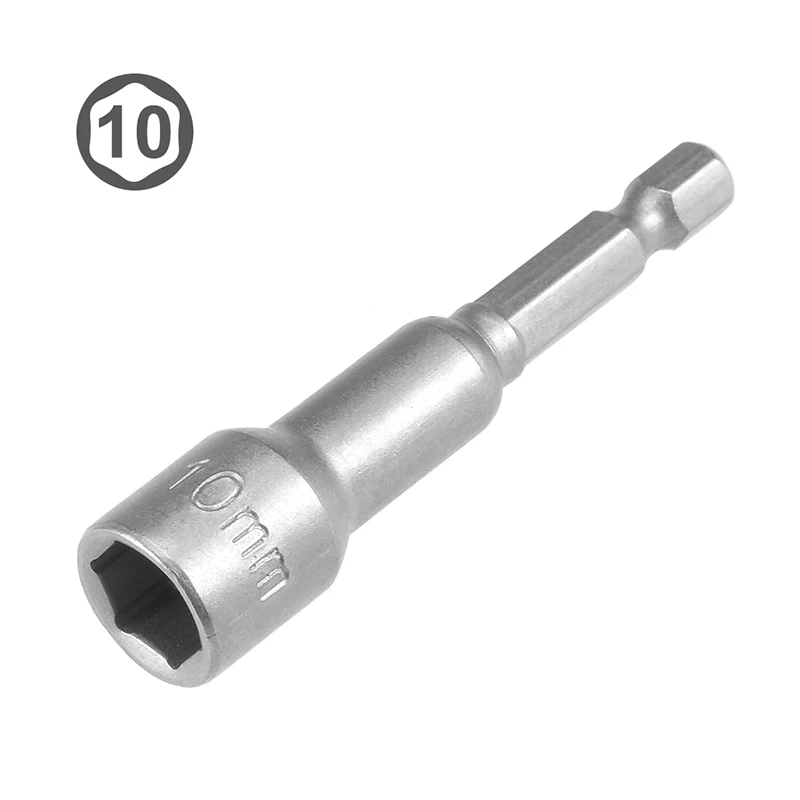 5 Pcs 6mm/7mm/8mm/10mm Hex Buchsen Mutter Fahrer 1/4 "Schnell ändern Hex Schaft Magnetische Schraubendreher-satz kit Werkzeuge 65mm Länge – Detail 5