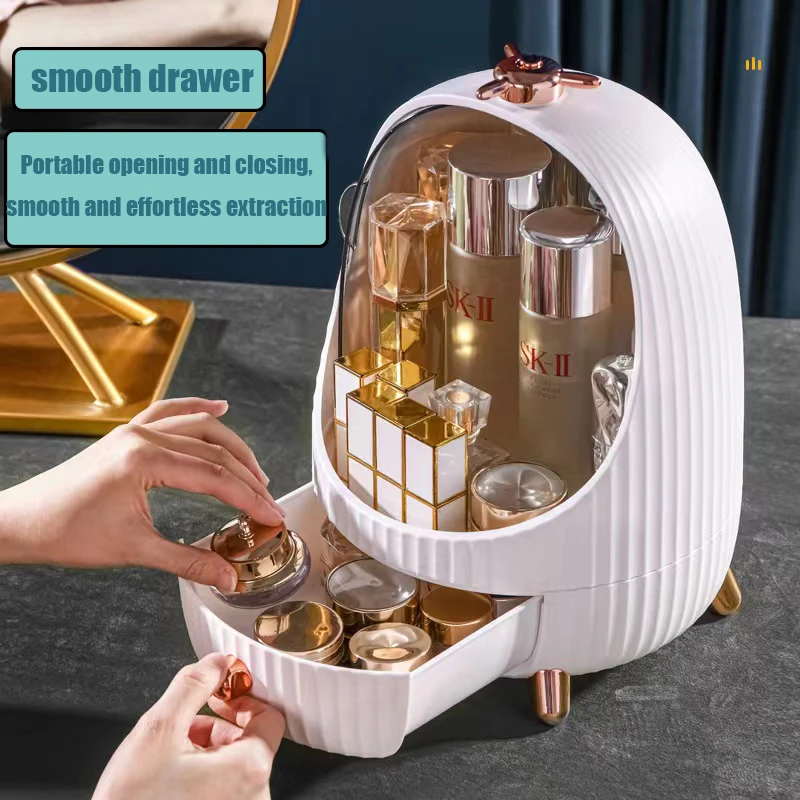 Acrylic Cosmetic Storage Box LED Light Large Capacity Waterproof Dustproof Skin Care Jewelry Desktop Drawer Rotate Open Cover 2