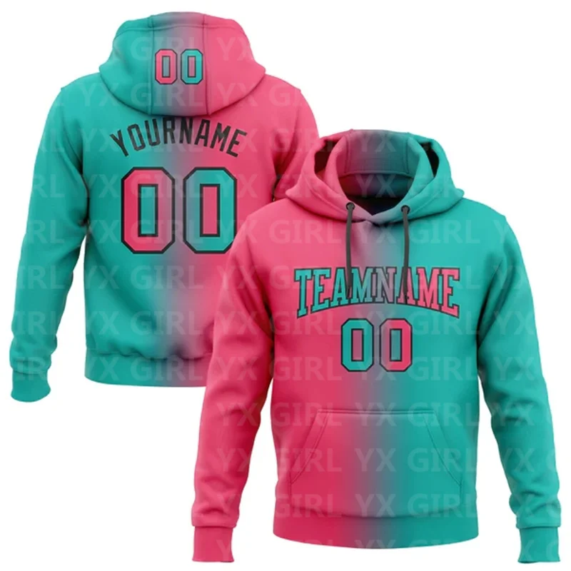 Custom Black Pink-Light Blue Gradient Fashion Sports Pullover Sweatshirt Hoodie 3D Printed Sports Pullover Sweatshirt Hoodie