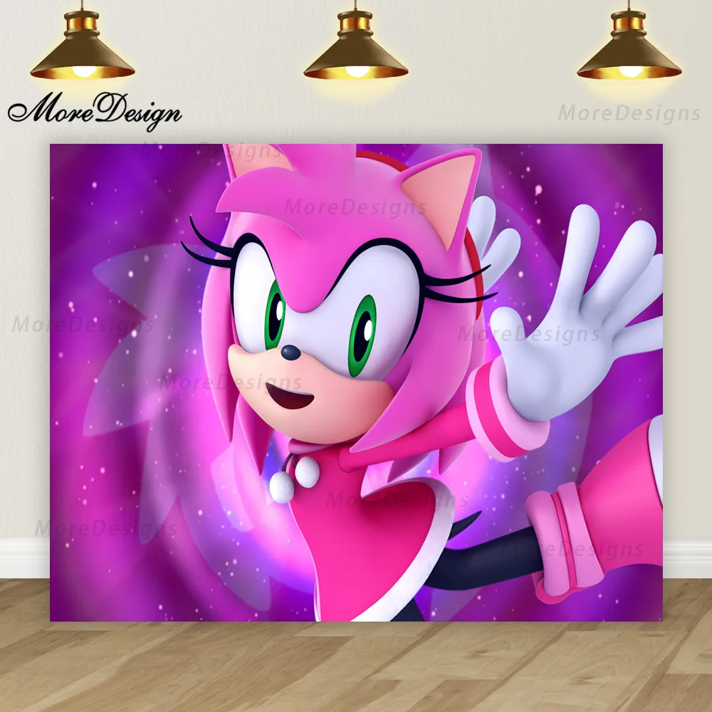 thumbnail image 1 of Banner de cumpleaños de Sonic para niños, fiesta de niños, fotografía de fondo, decoración de dibujos animados, fondo de tela de poliéster y vinilo, 1 of 5