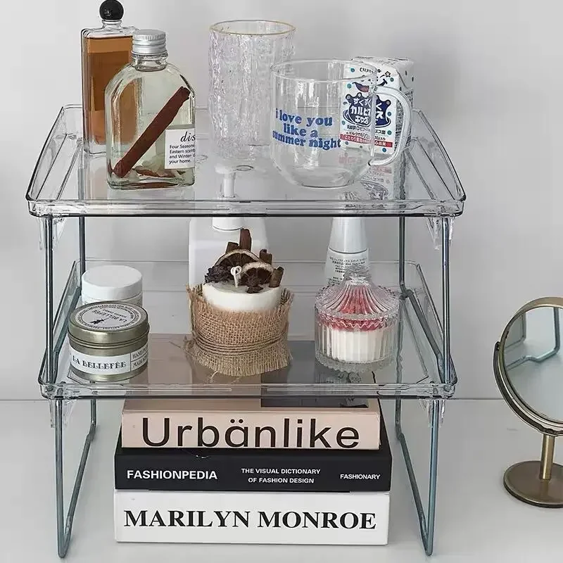 INS Foldable Transparent Desktop Storage Rack Office Cosmetics Makeup Storage Box Stationery Storage Rack Desk Organizer 2