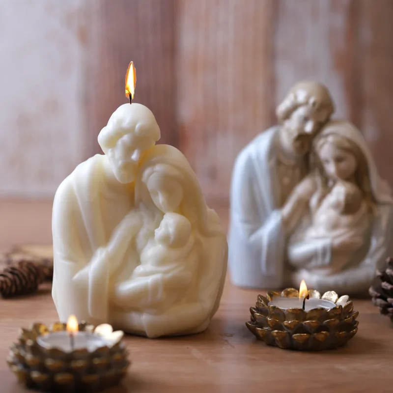 Molde Silicona Velas Religioso Cestony Moldes De Silicona Con Forma De Familia De Jesús En 3D Para Velas De Bricolaje, Pilar De Resina, Velas De Aromaterapia, Cera De Jabón, Muestras De Flores