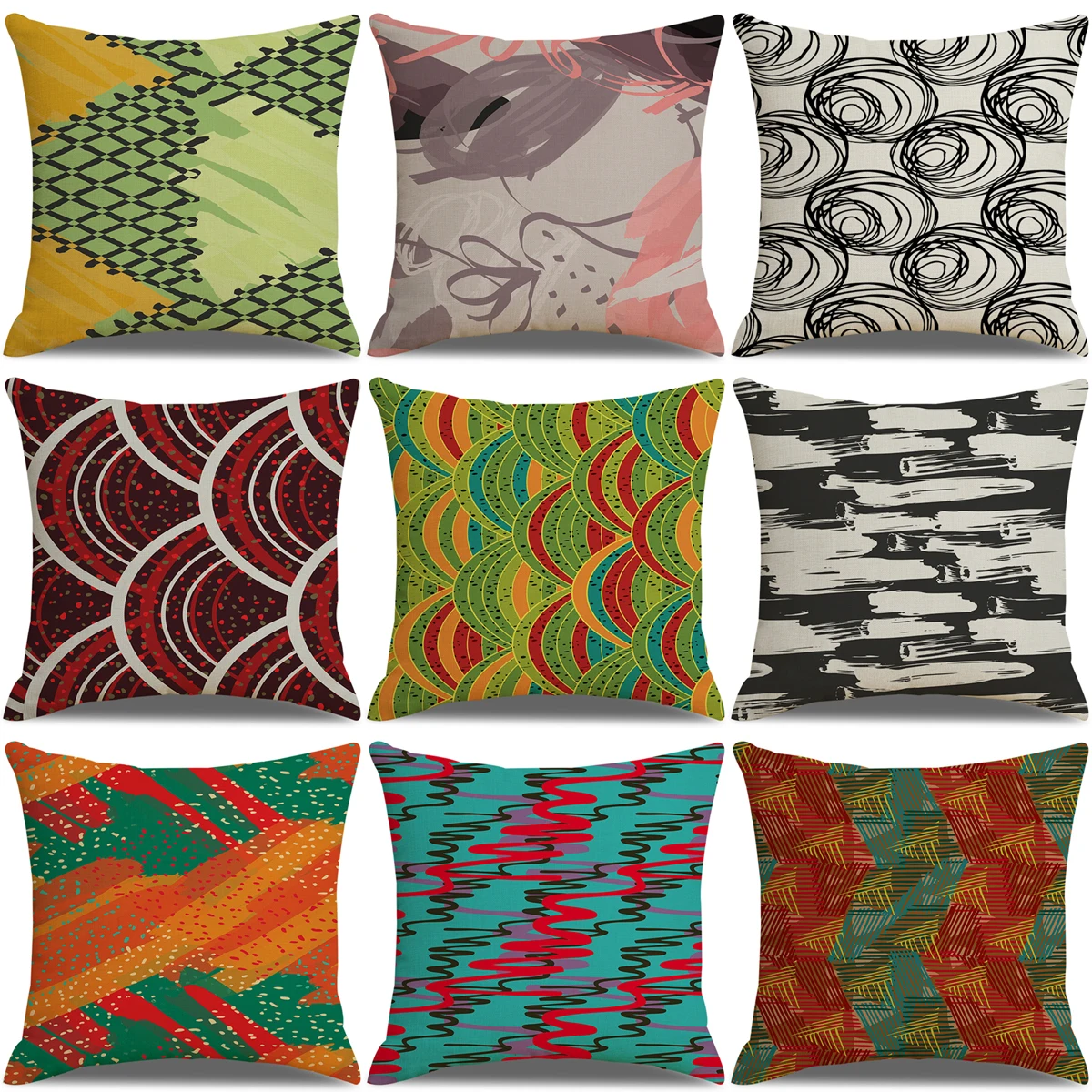 

ZHENHE Color Wave Geometry Pattern Linen Pillow Case Home Decoration Cushion Cover Bedroom Sofa Decor Pillow Cover 18x18 Inch