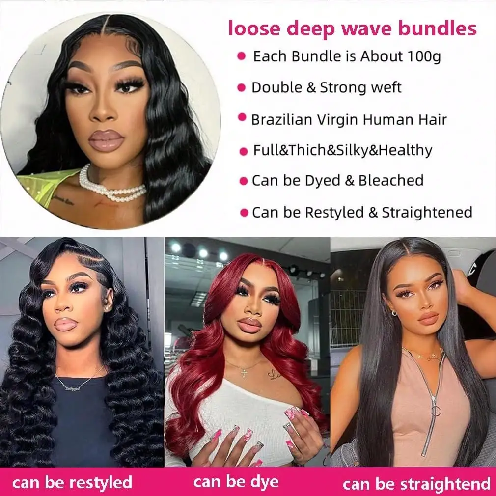 Unprocessed Brazilian Virgin Remy Hair Bundles Natural Black Loose Deep Wave Curly Human Hair Extensions for Women 5