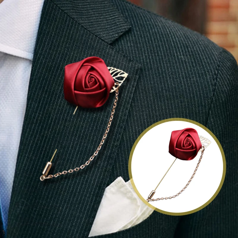 

Men Women Rose Flower Leaf Fashion Brooch Pin Blazer Suit Lapel Wedding Party Boutonniere Charm Brooch Jewelry Clothes Accessory