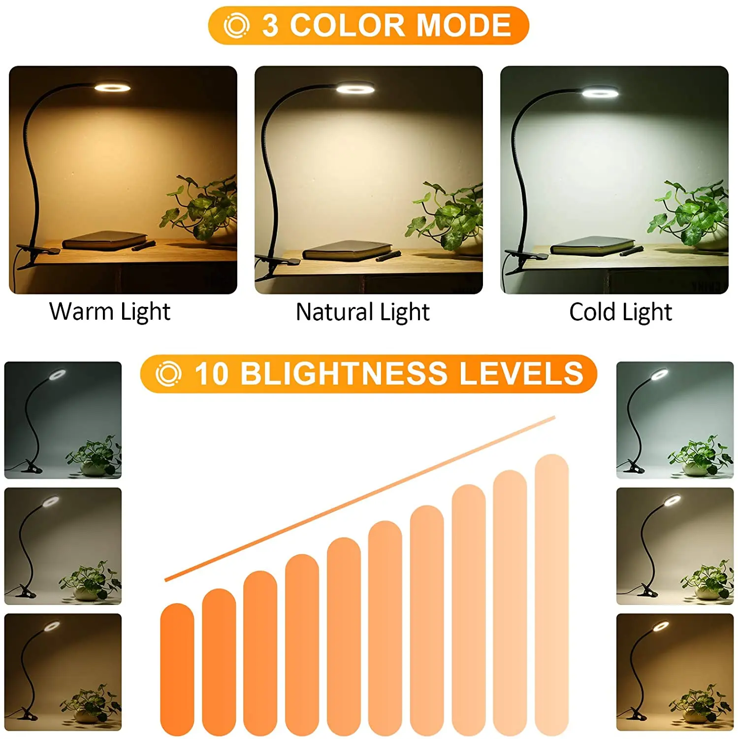 Clip on Desk Lamp USB Table Lamp Eye Protection LED table Light Bendable Flexible Reading desk Lamp Nail Tattoo Reading Beauty 2