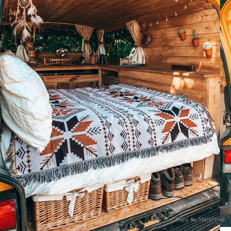 Creative Bohemia Decorative Sofa Blanket, Family Style, Car Blanket, Indian Outdoor Rug, Picnic Mat, Travel, Pastoral, 1Pc