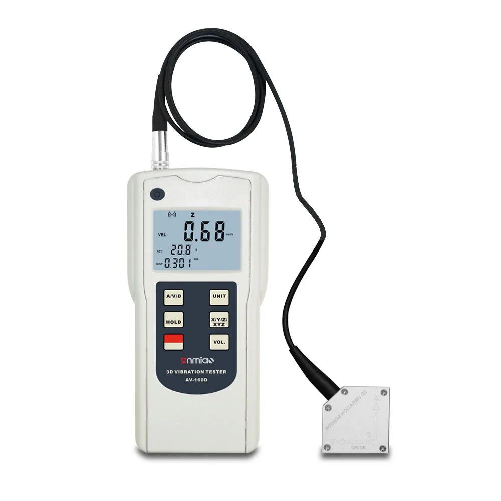 Digital 3D Triaxial Vibration meter AV-160D Vibration Tester 10 Hz ~ 1K Hz Mechanical Motion Vibrometer Piezo Sensor